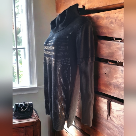 Lavena Sparkly 'Layered Look' Long Black Turtleneck Sweater - Picture 2 of 9